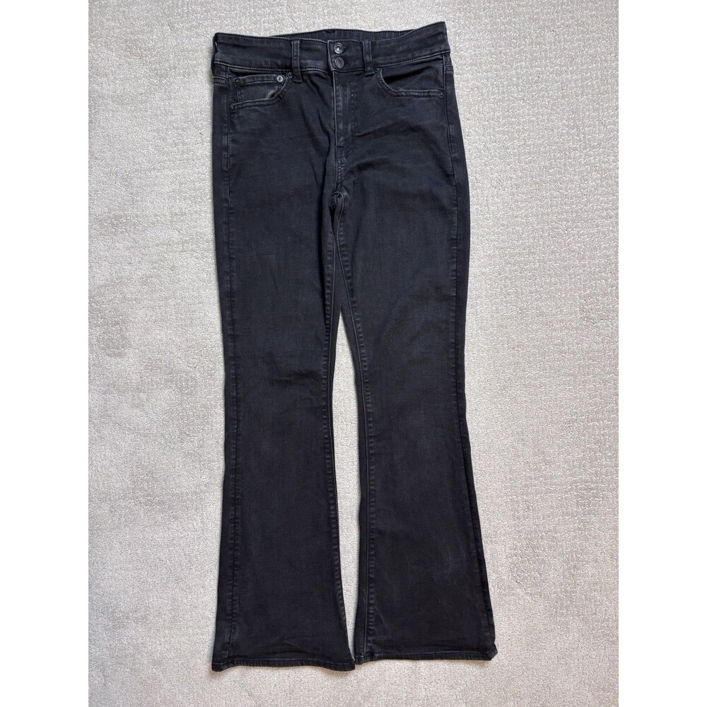 American Eagle Next Level Stretch Hi-Rise Artist Flare Jeans Denim Sz 8 Black